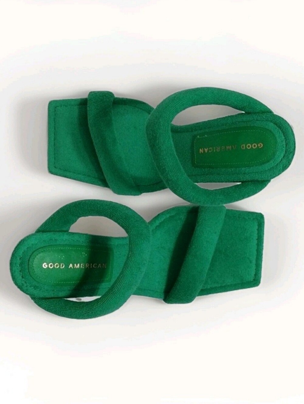 Good American Terry Square Toe Mule Heels 9 Resort Glam Green Statement Sandals - Picture 10 of 16